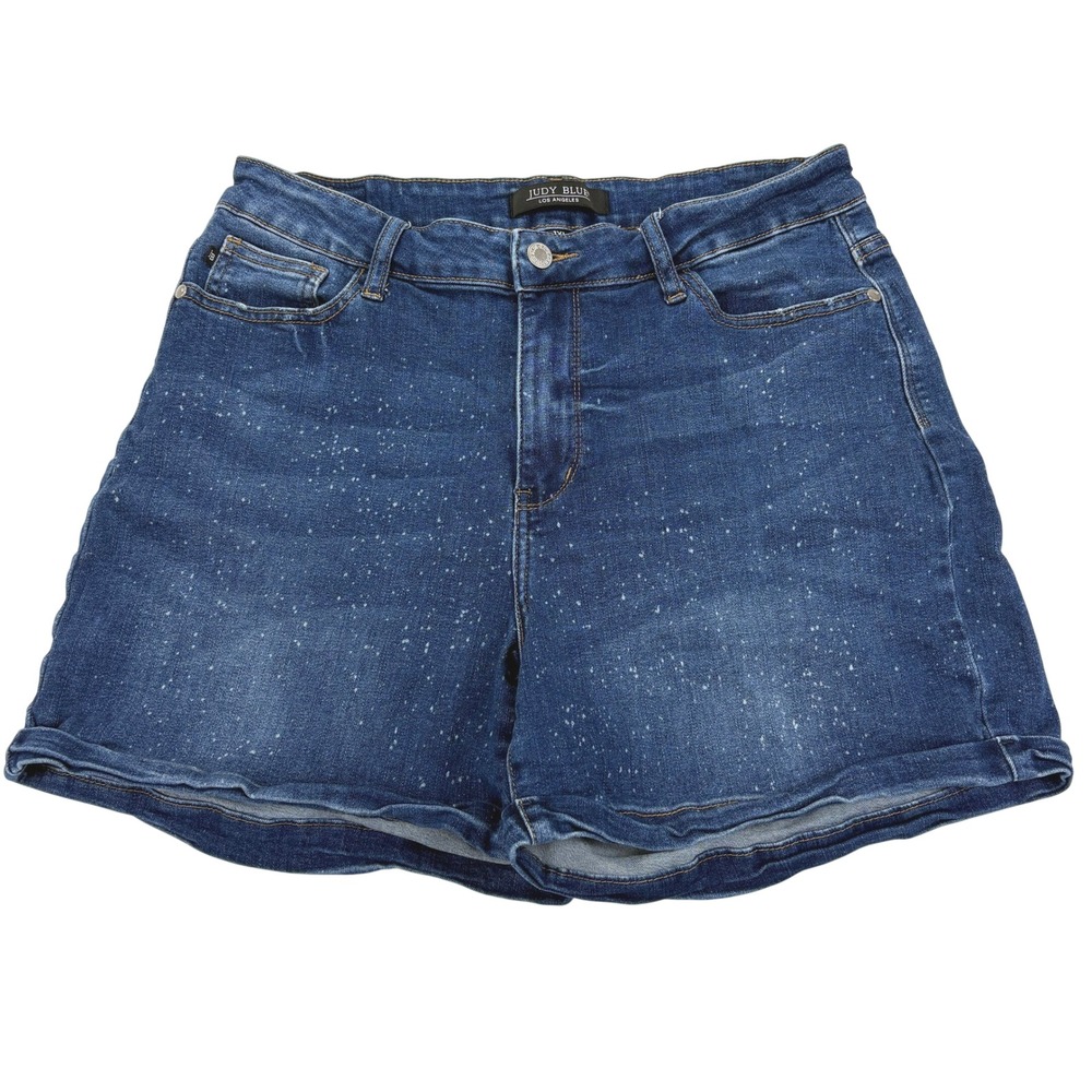 Judy Blue Shorts 1X Denim Blue Bleach Splatter High Rise Stretch JB150061